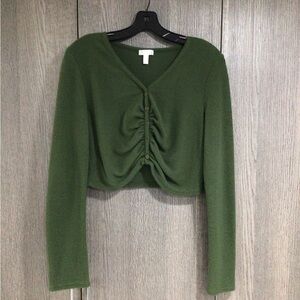 Abound Olive Green Ruched Long Sleeve Top